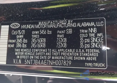 2022 Hyundai Santa Cruz Sel from USA, damaged, VIN 5NTJB4AE7NH007829